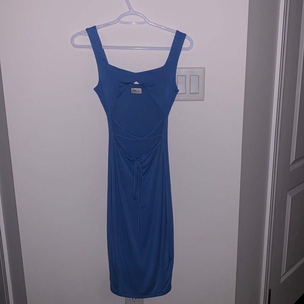 Oh Polly never been worn midi blue dress open chest crisscross stomach